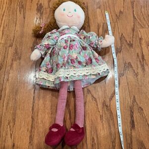 Ganz Olivia Plush Rag Doll Floral Dress Curly Hair Blue Eyes Gingham Legs Toy